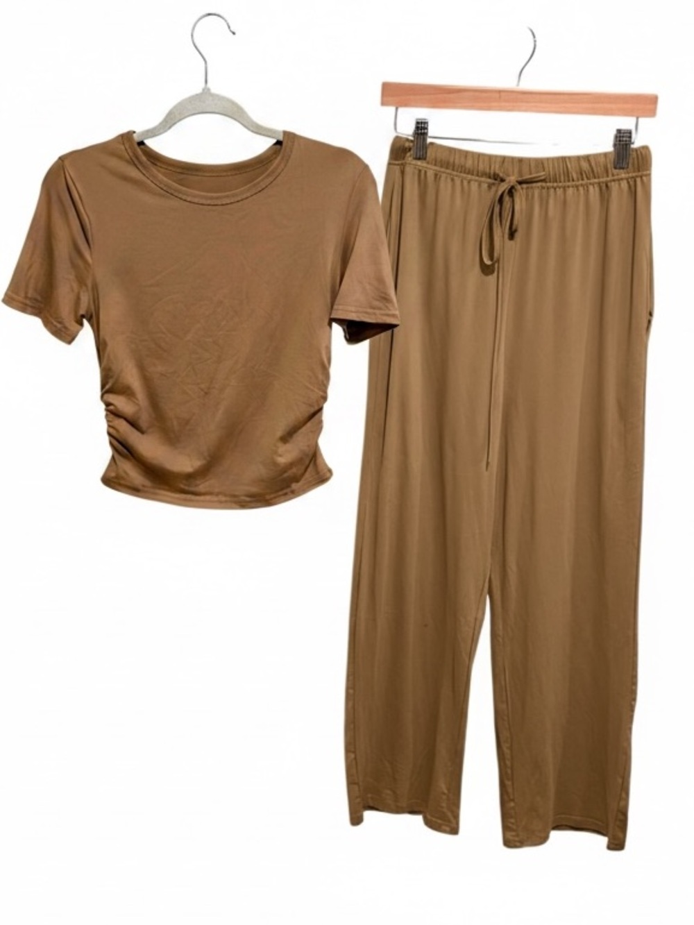 NWOT Relaxed Drawstring Joggers and Ruched Tee Lounge Set - Chocolate Brown - S
